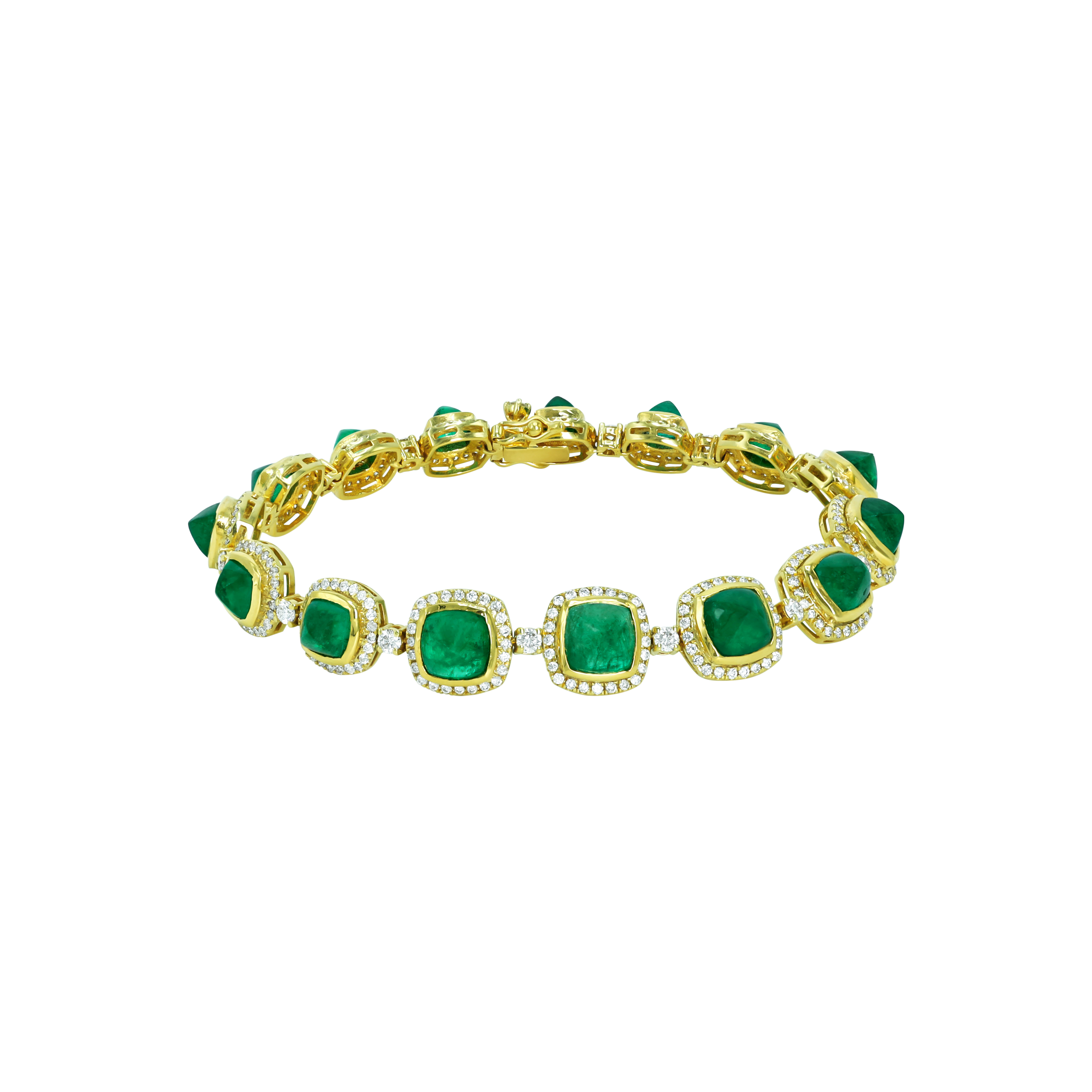 Emerald Colour Stone Bracelet with Diamond Halos in Open Settings